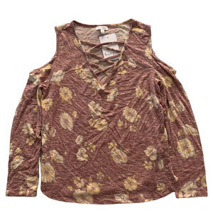 Love, Fire Pullover Knit Top Large Womens Floral Print Off The Shoulder Blouse